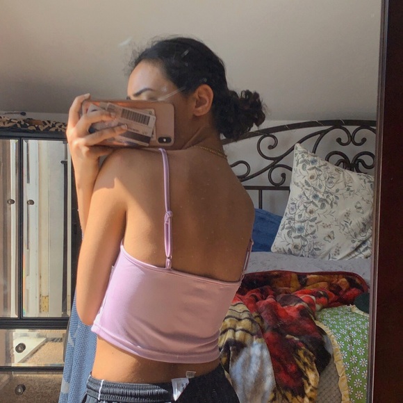 Pink Ribbed Lace Accent Tank Top - Picture 2 of 4